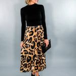 Leopard Print Pleated Maxi Skirt