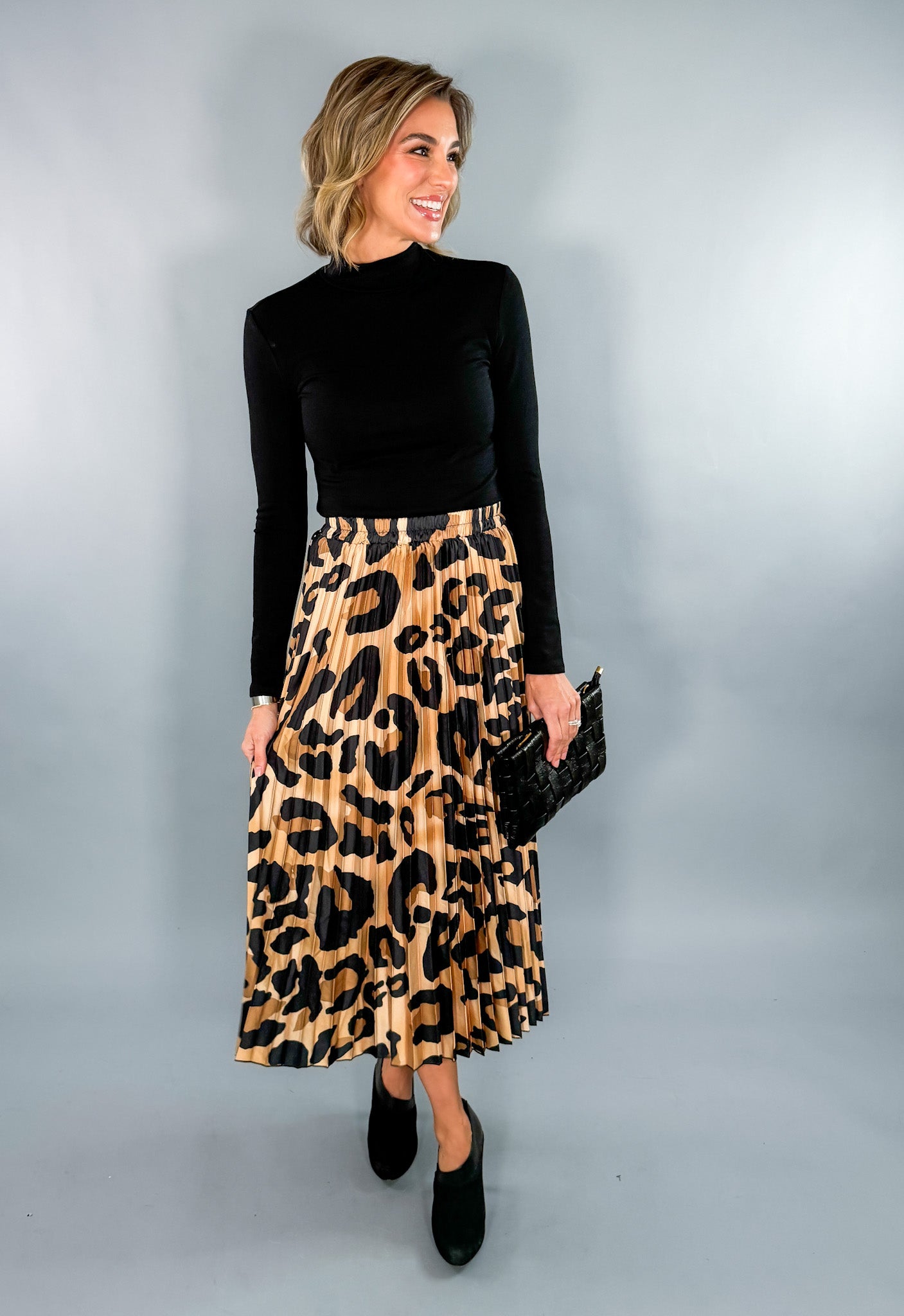 Leopard Print Pleated Maxi Skirt