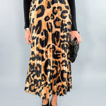 Leopard Print Pleated Maxi Skirt