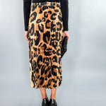 Leopard Print Pleated Maxi Skirt