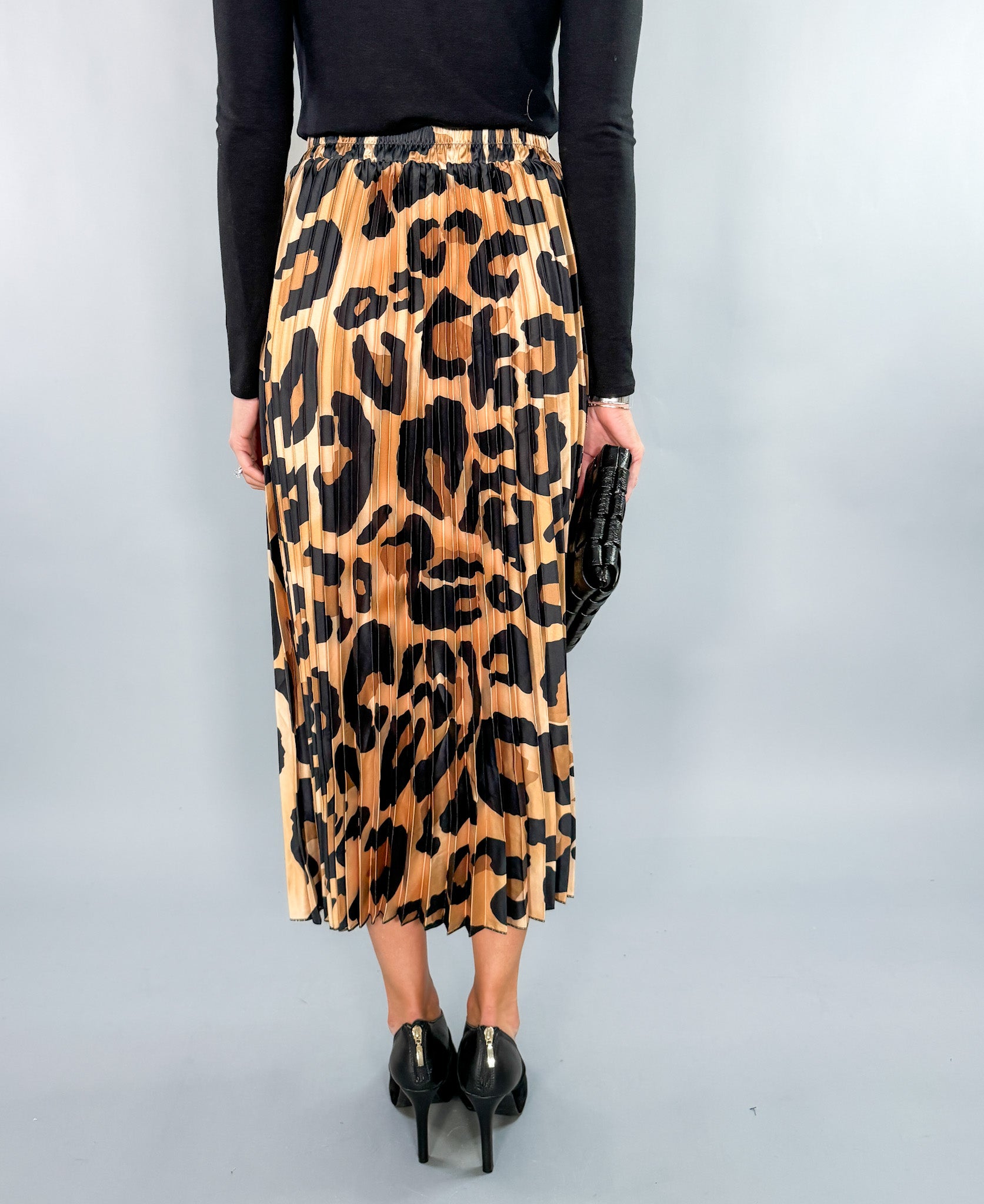 Leopard Print Pleated Maxi Skirt