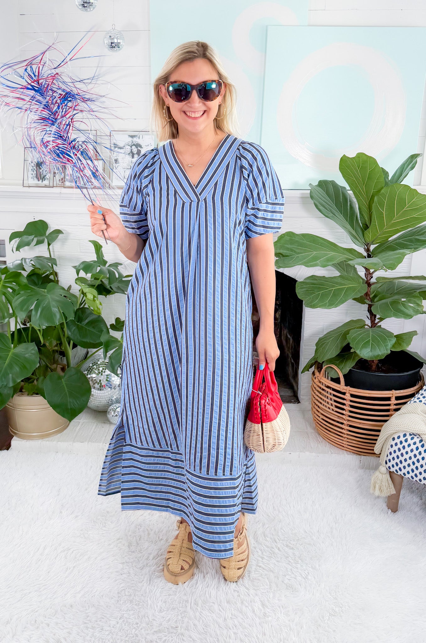 Lesley Blues Striped Maxi Dress Entro