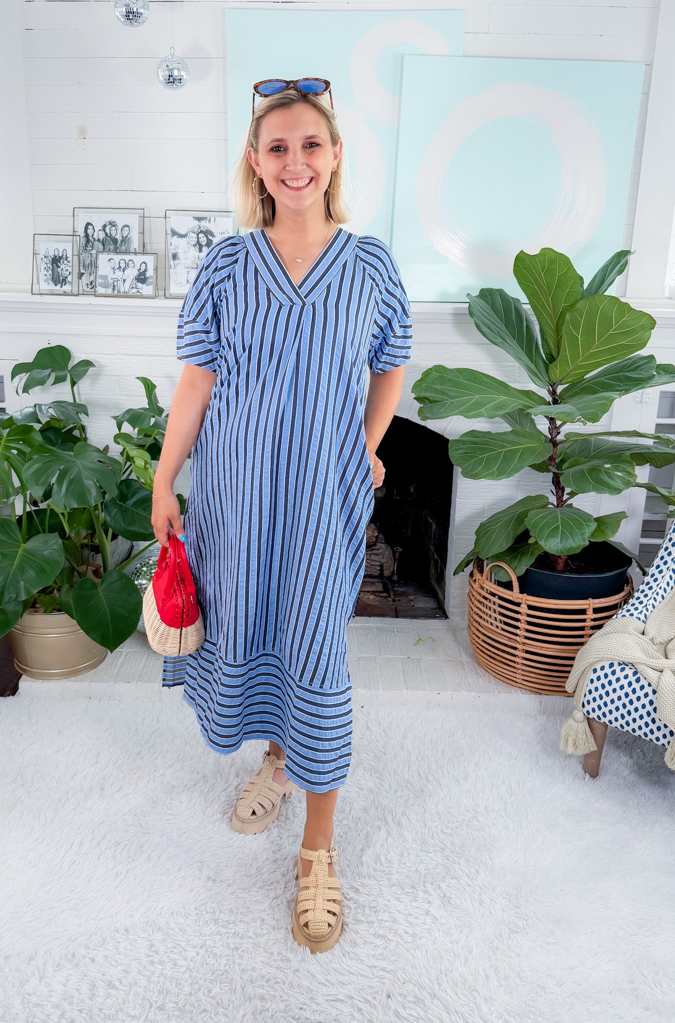 Lesley Blues Striped Maxi Dress Entro