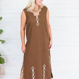 Leslie Chocolate Double V Embroidered Scallop Dress Karlie