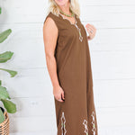 Leslie Chocolate Double V Embroidered Scallop Dress Karlie