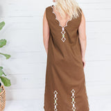 Leslie Chocolate Double V Embroidered Scallop Dress Karlie