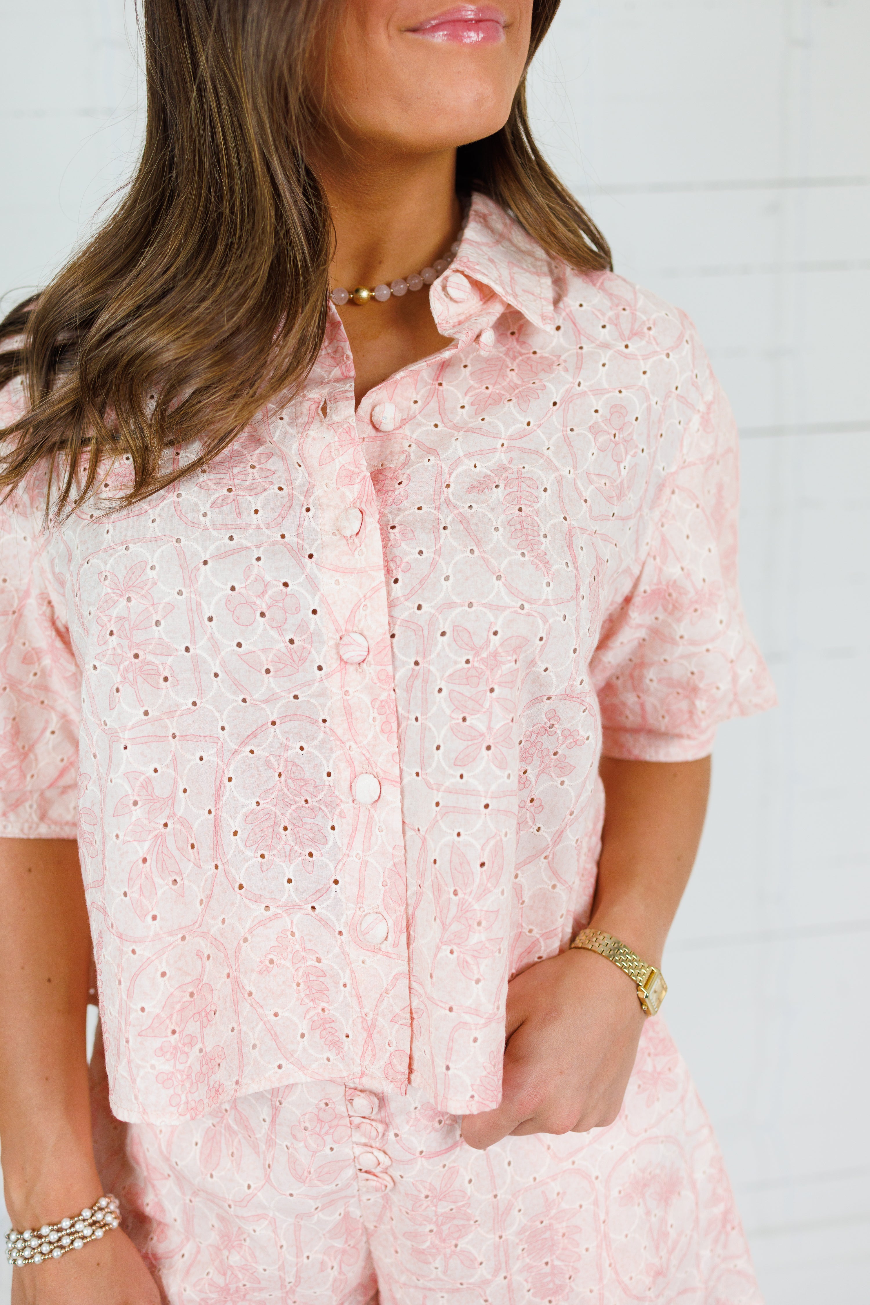 Libby Pink Eyelet Puff Sleeve Top