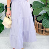 Light Lilac Gauze Tiered Button Maxi Skirt BOBI