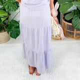 Light Lilac Gauze Tiered Button Maxi Skirt BOBI