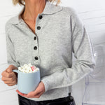 Lilia Heather Grey Button Placket Sweater KUT