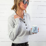 Lilia Heather Grey Button Placket Sweater KUT