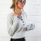 Lilia Heather Grey Button Placket Sweater KUT