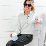 Lilia Heather Grey Button Placket Sweater KUT