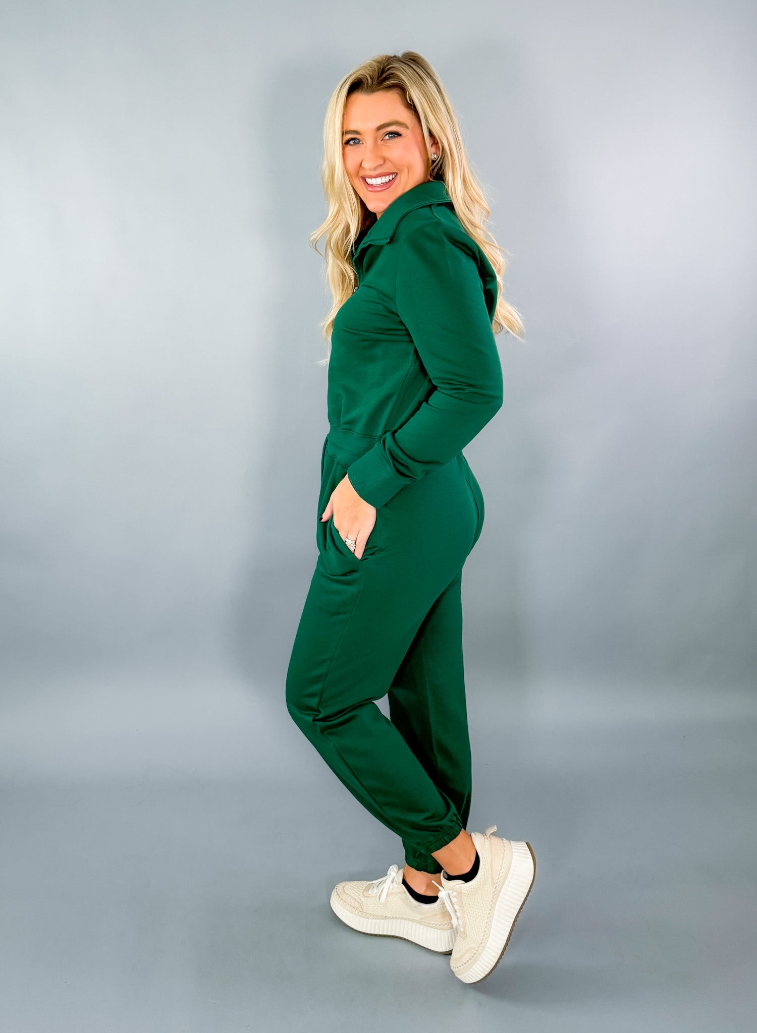 Lillian Forest Green Knit Jumpsuit