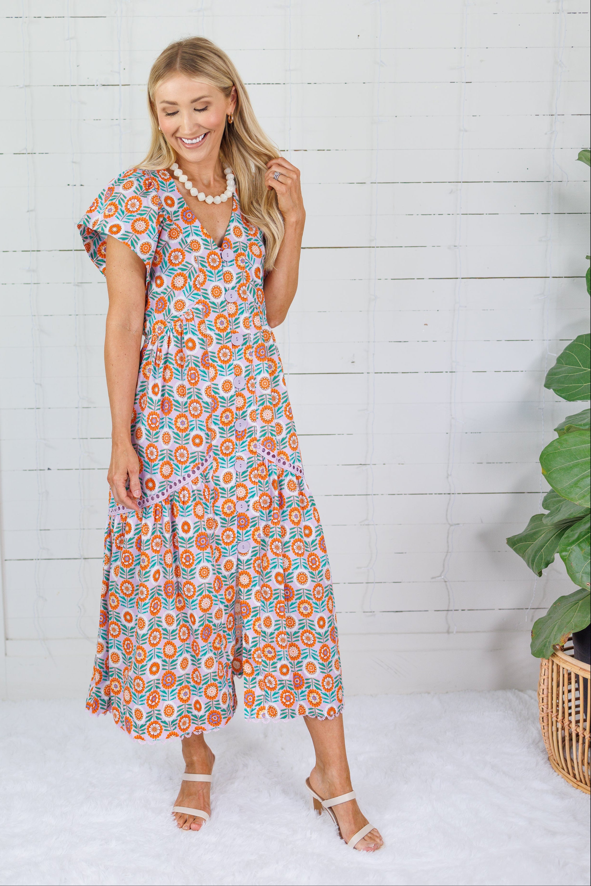 Lillian Lilac Floral Button Maxi Dress Karlie
