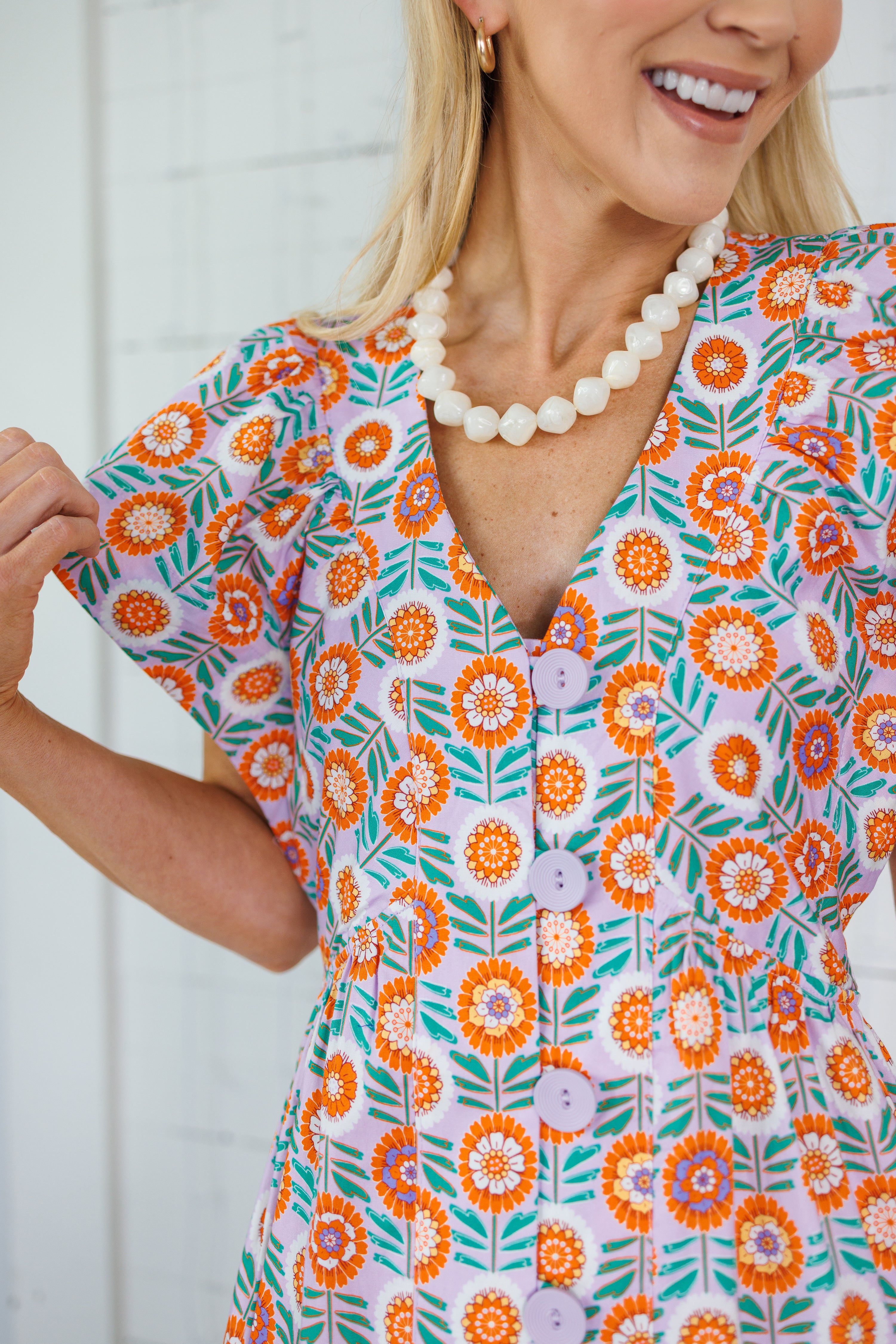 Lillian Lilac Floral Button Maxi Dress Karlie