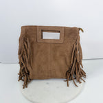 Lilly Taupe Suede Fringe Bag