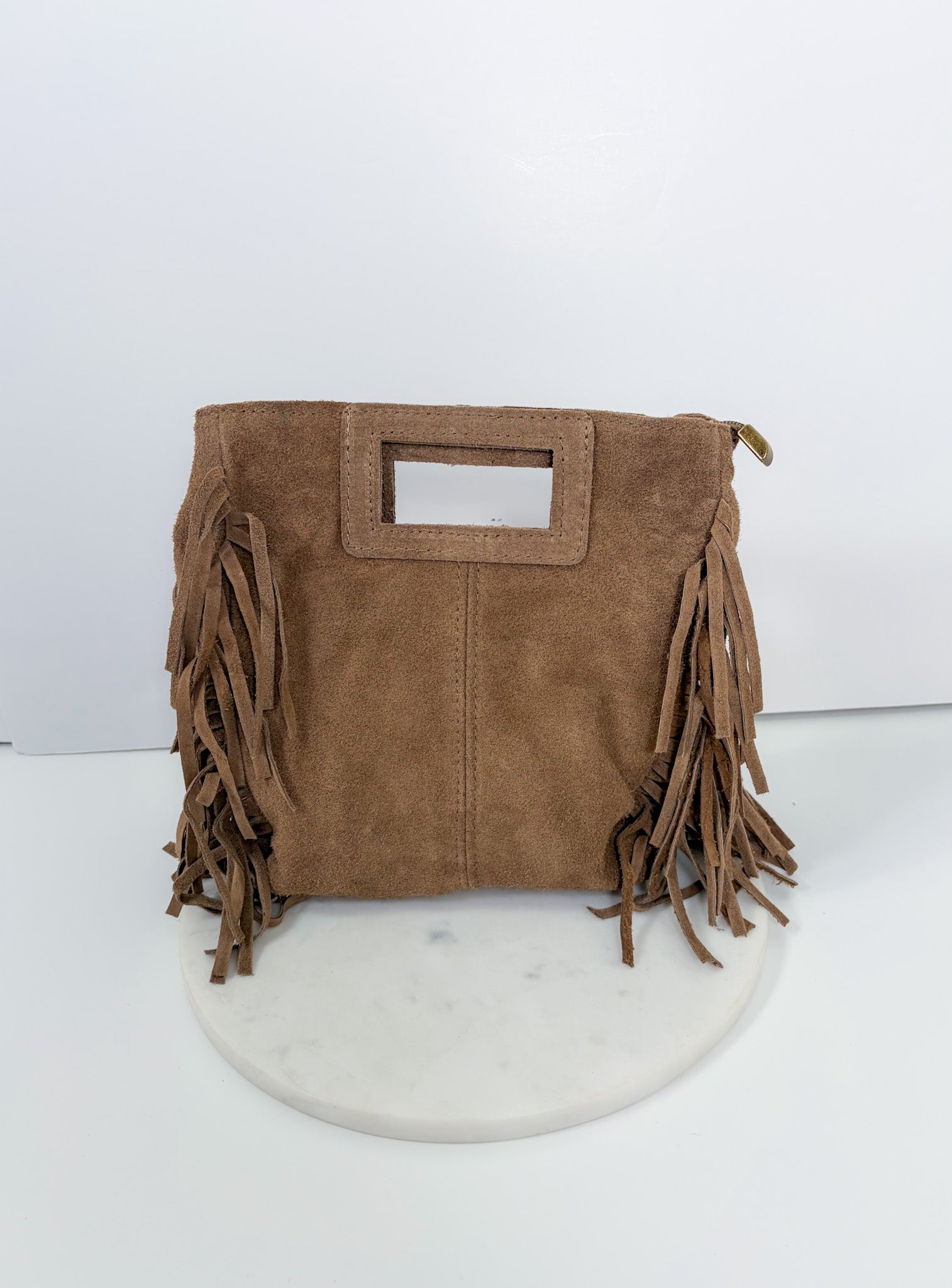 Lilly Taupe Suede Fringe Bag