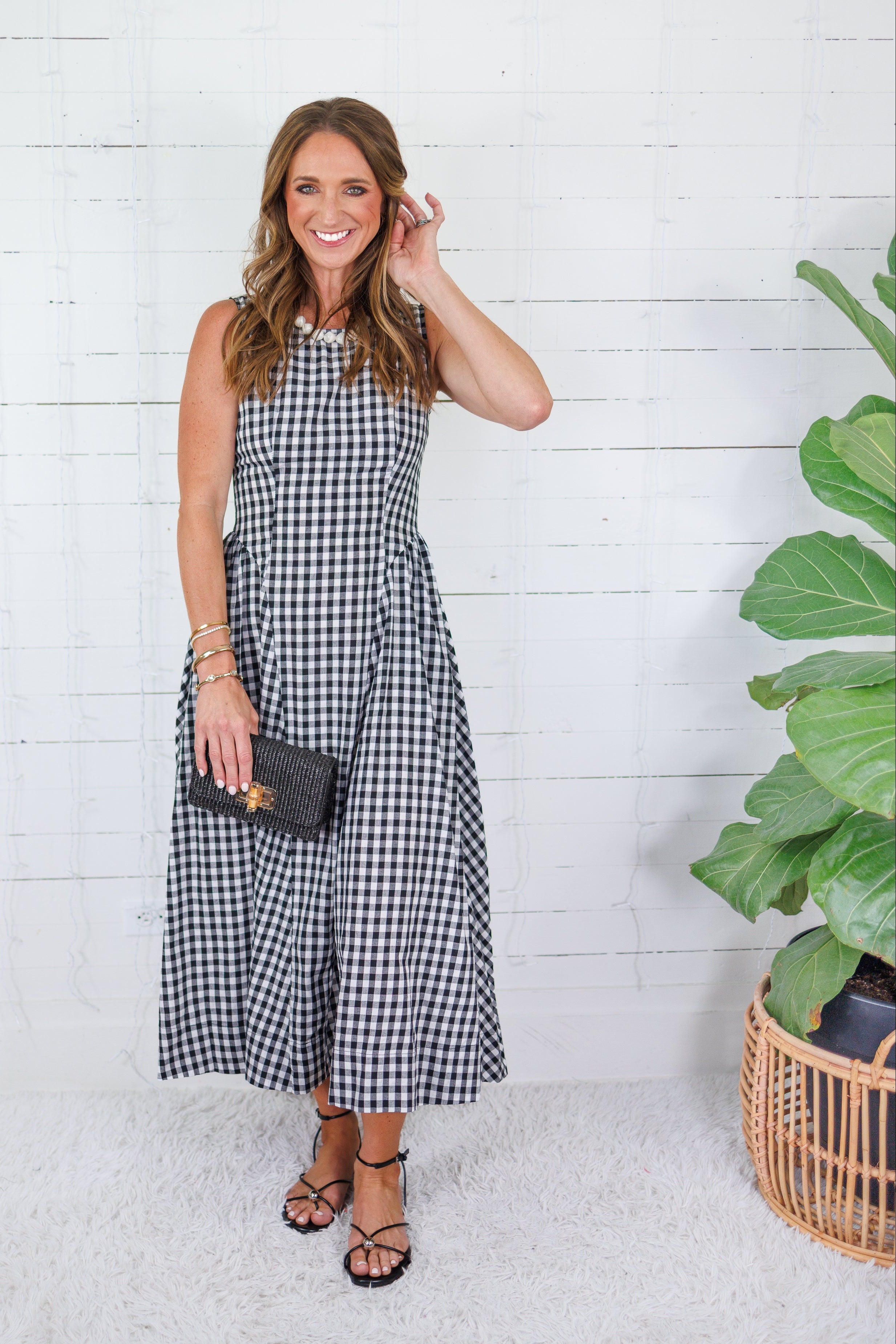 Lisa Black Gingham Sleeveless Maxi Dress