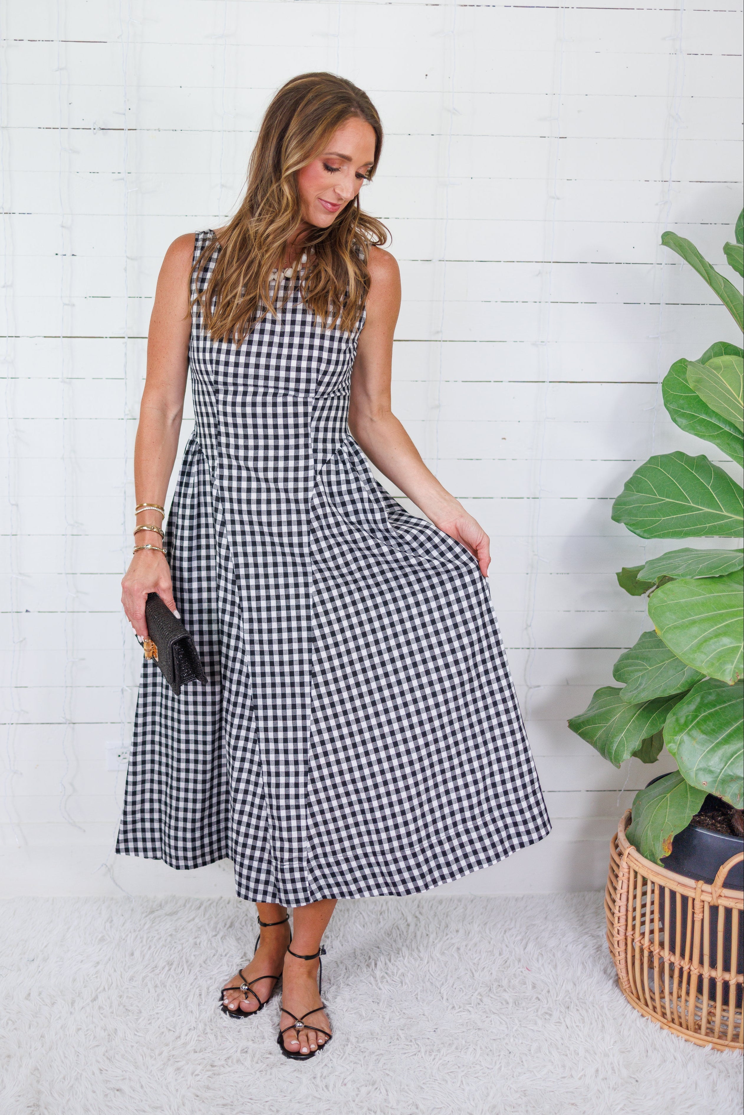 Lisa Black Gingham Sleeveless Maxi Dress