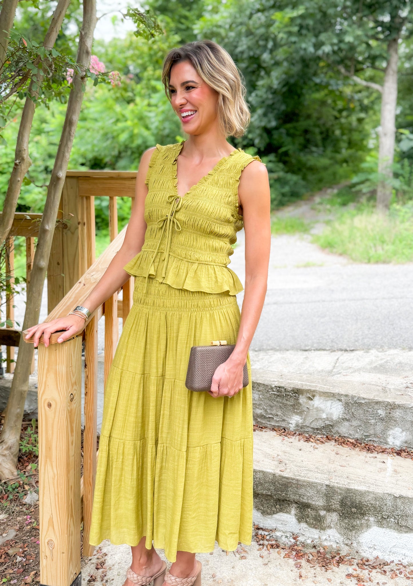 Livia Chartreuse Smocked Top Lucy Paris