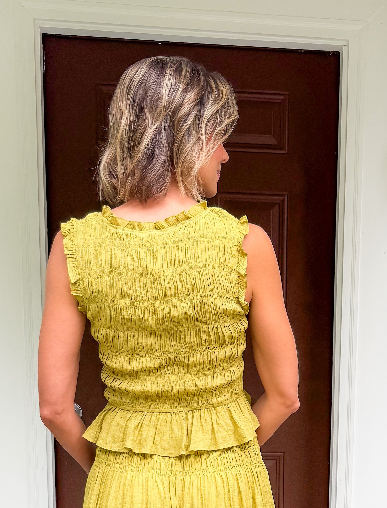 Livia Chartreuse Smocked Top Lucy Paris