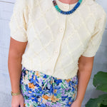 Livia Lemon Textured Diamond Cardigan Sweater PINCH 