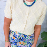 Livia Lemon Textured Diamond Cardigan Sweater PINCH 