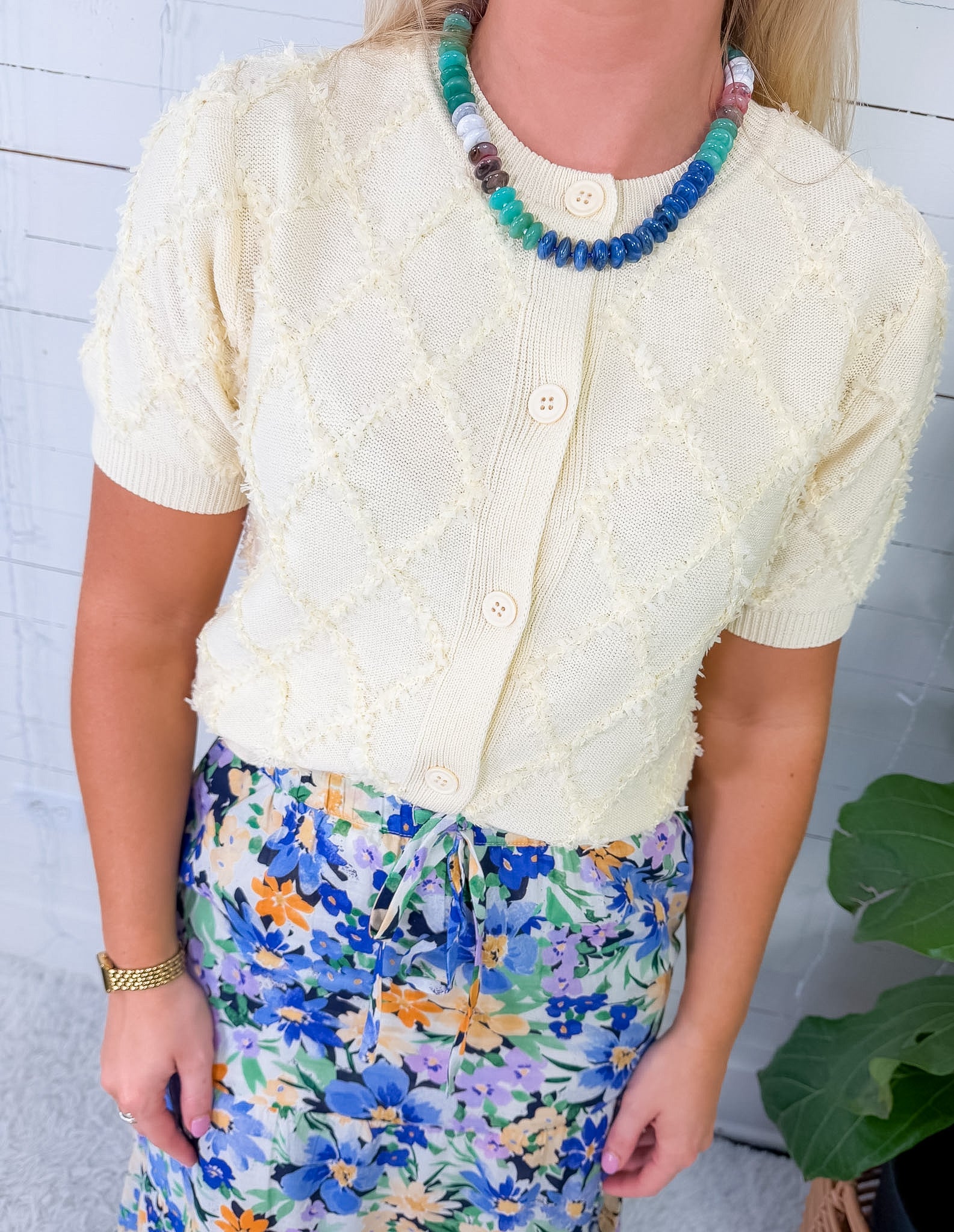 Livia Lemon Textured Diamond Cardigan Sweater PINCH 