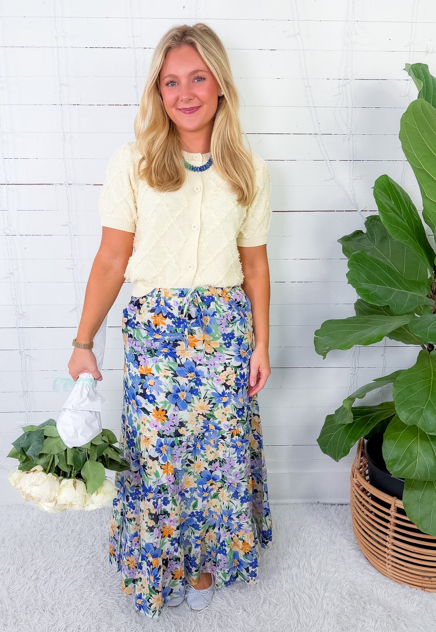 Livia Lemon Textured Diamond Cardigan Sweater PINCH 