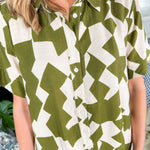 Livvy Olive Geo Button Up Dress THML