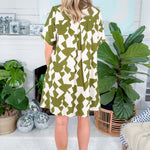 Livvy Olive Geo Button Up Dress THML