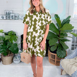 Livvy Olive Geo Button Up Dress THML