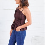 Locke Chocolate Pleated Poplin Strappy Tank Entro