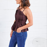 Locke Chocolate Pleated Poplin Strappy Tank Entro