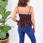 Locke Chocolate Pleated Poplin Strappy Tank Entro