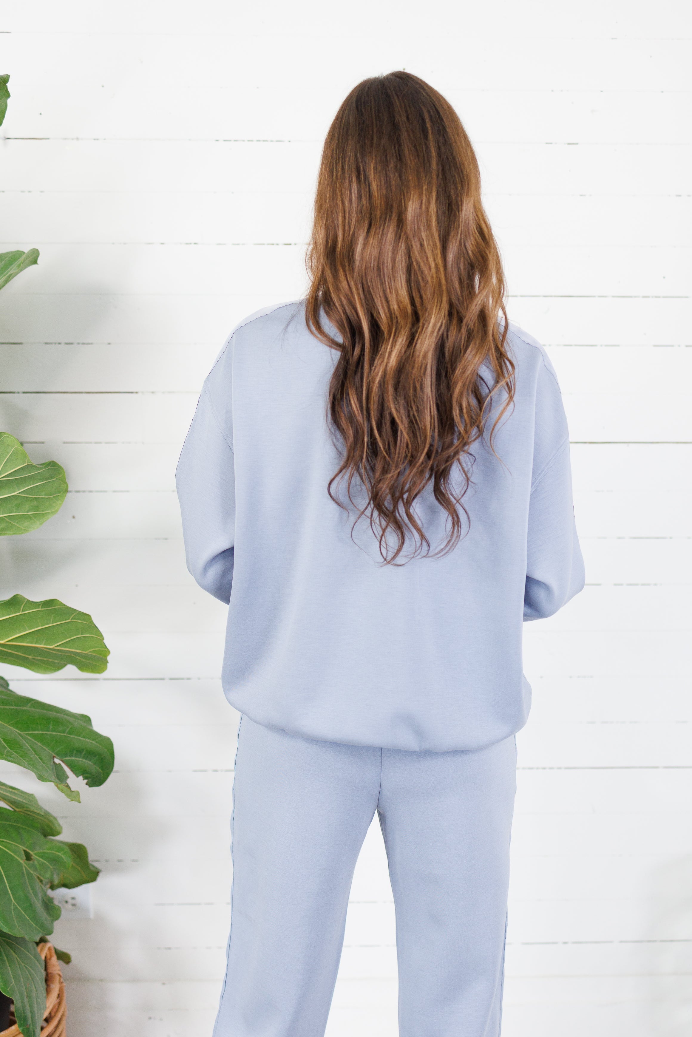 Lonnie Washed Blue Satin Trim Sweatshirt Fate
