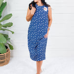 Lorraine Dusty Navy Polka Dot Sleeveless Dress She + Sky