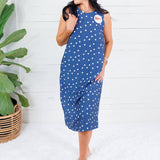 Lorraine Dusty Navy Polka Dot Sleeveless Dress She + Sky