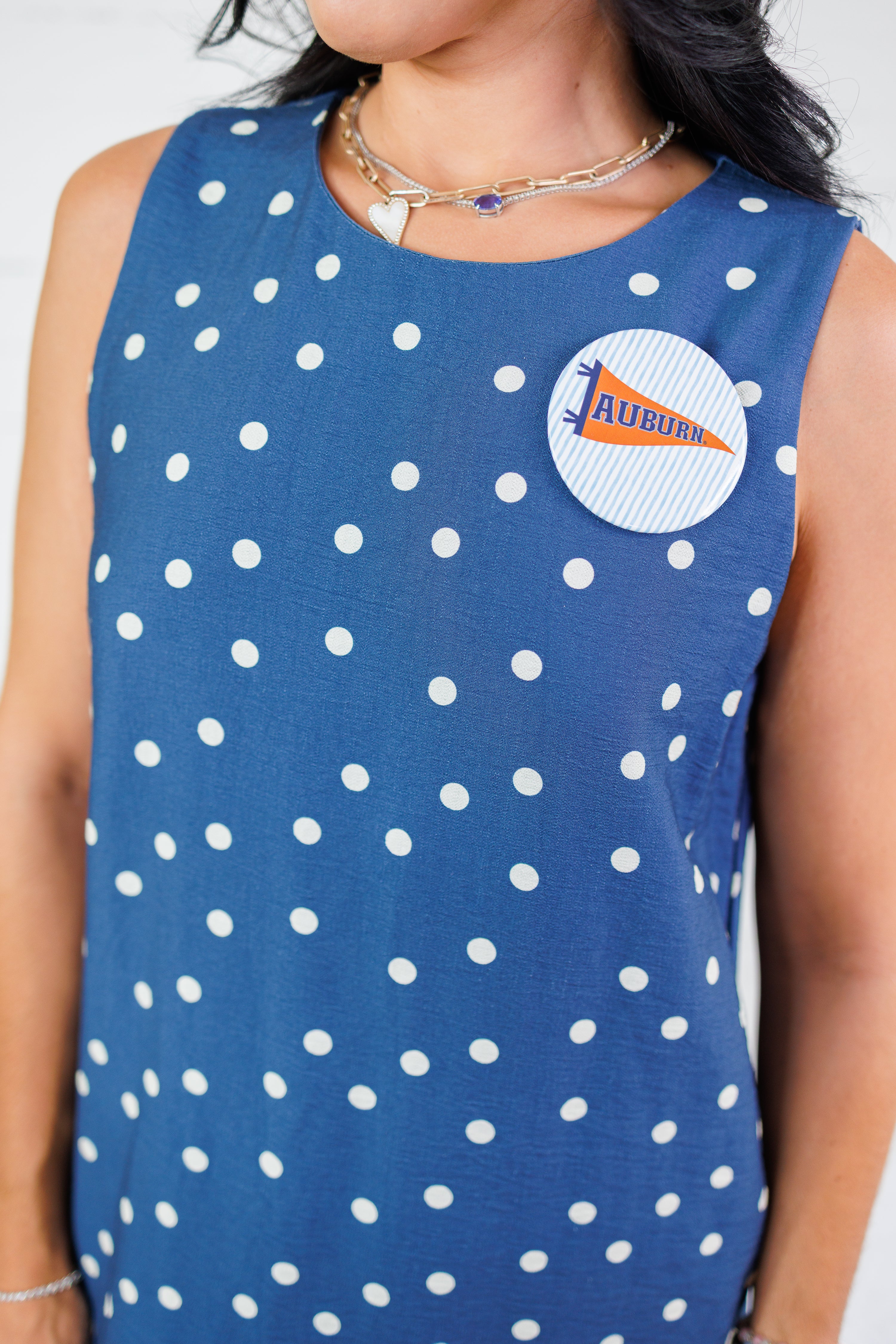 Lorraine Dusty Navy Polka Dot Sleeveless Dress She + Sky