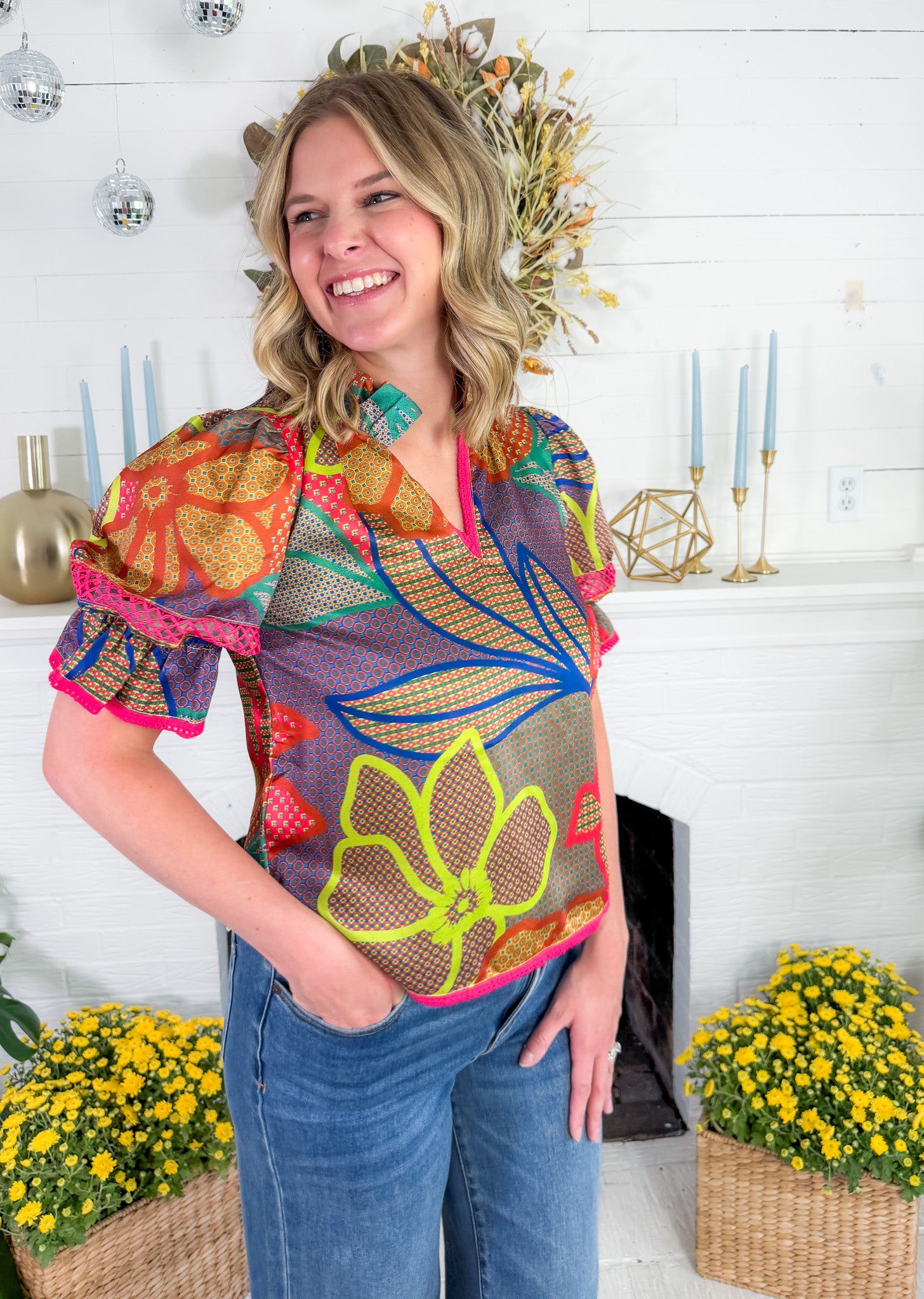 Lottie Geo Floral Top Alden Adair