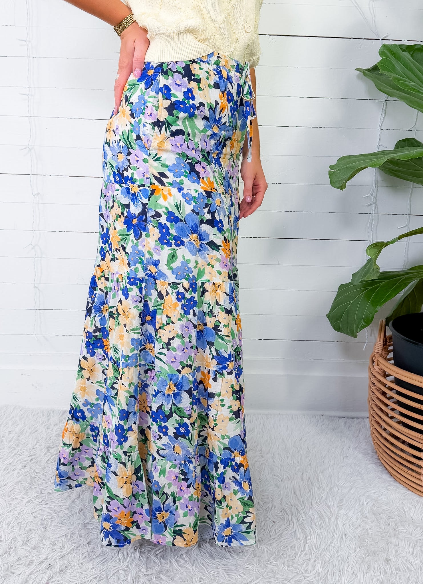 Lotus Vista Blue Maxi Skirt 
