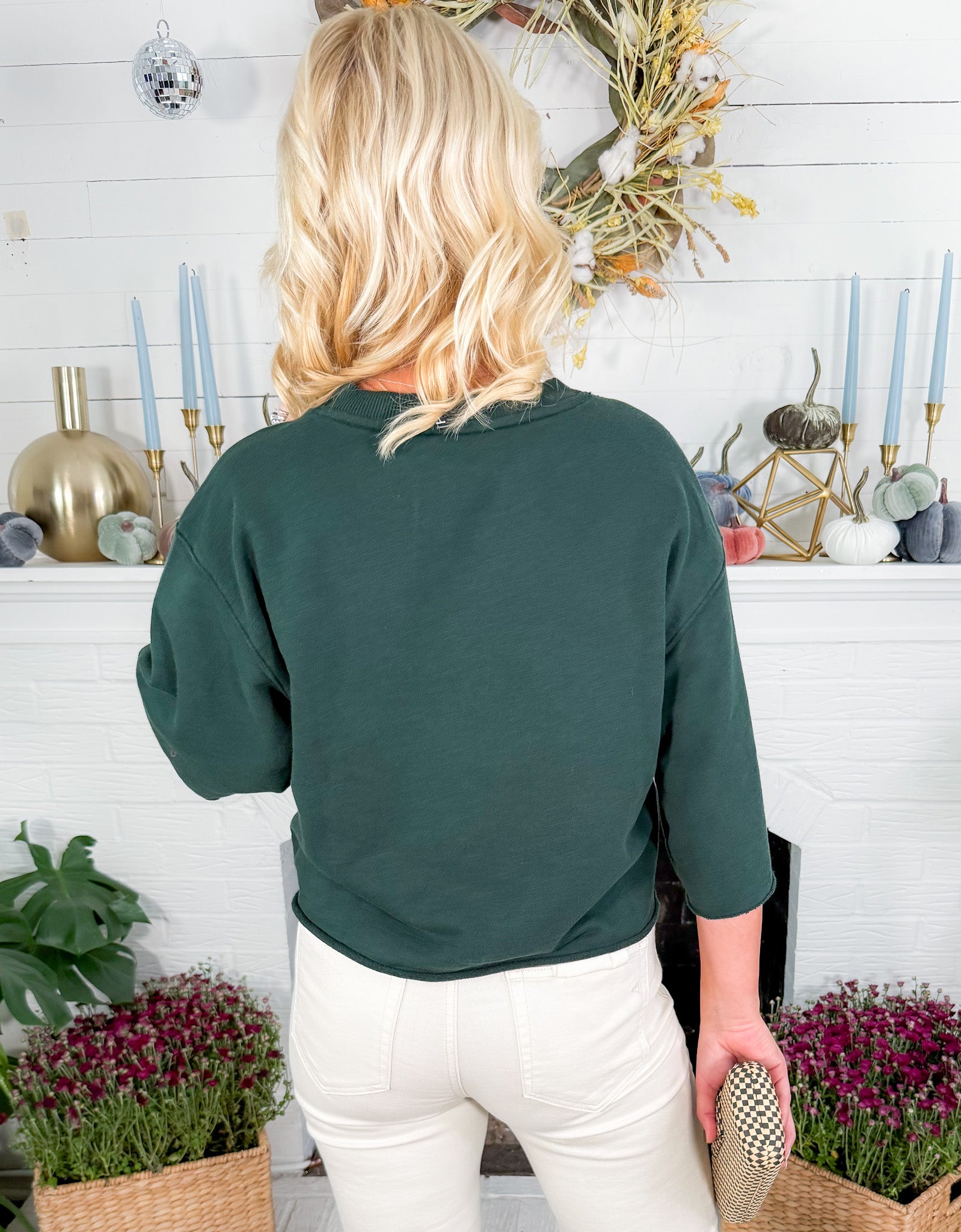 Loyola Mossy Green Drop Shoulder Crop Sweatshirt BOBI