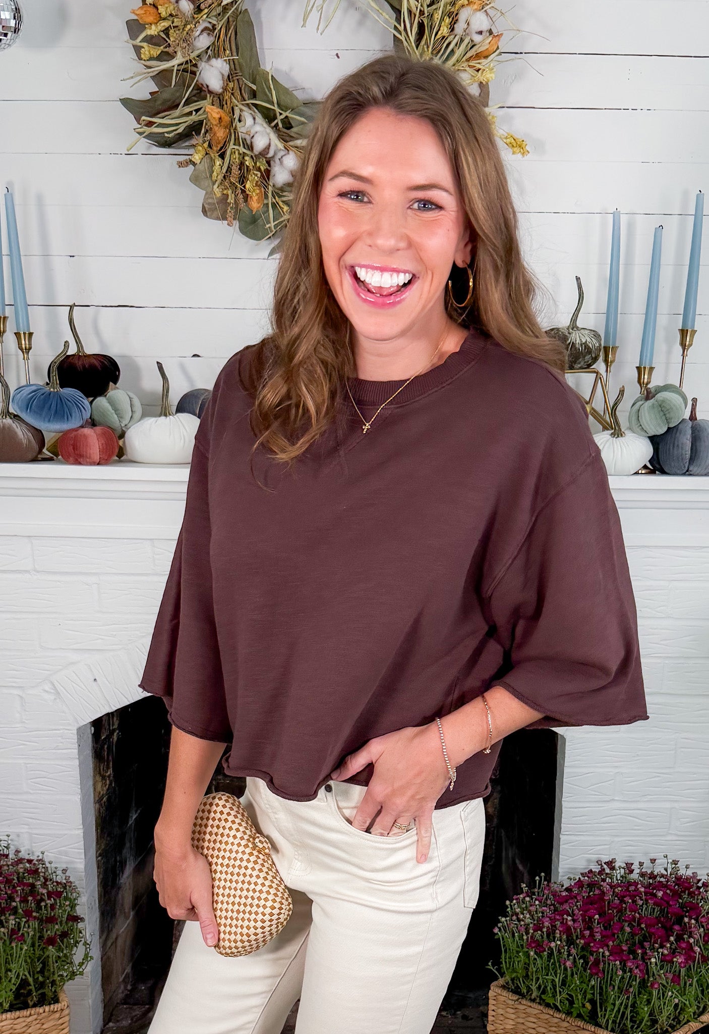 Loyola Umber Drop Shoulder Crop Sweatshirt BOBI