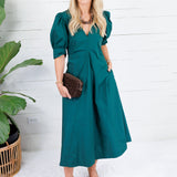 Luanne Hunter Green Pleated A-Line Maxi Dress Pinch