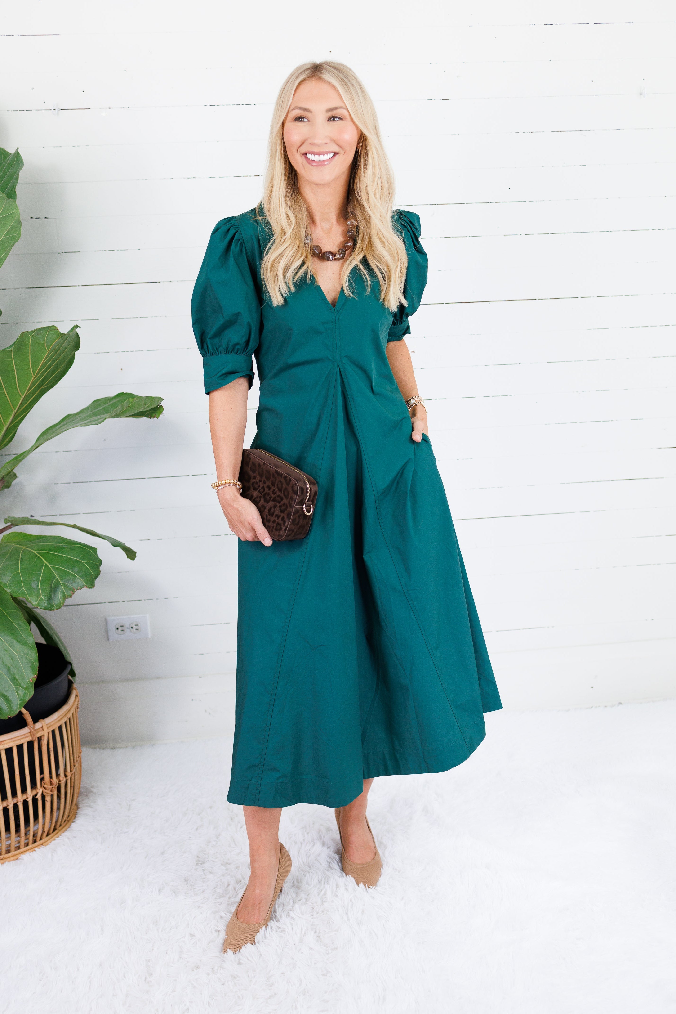 Luanne Hunter Green Pleated A-Line Maxi Dress Pinch