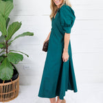 Luanne Hunter Green Pleated A-Line Maxi Dress Pinch