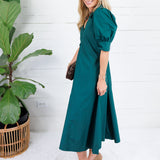 Luanne Hunter Green Pleated A-Line Maxi Dress Pinch