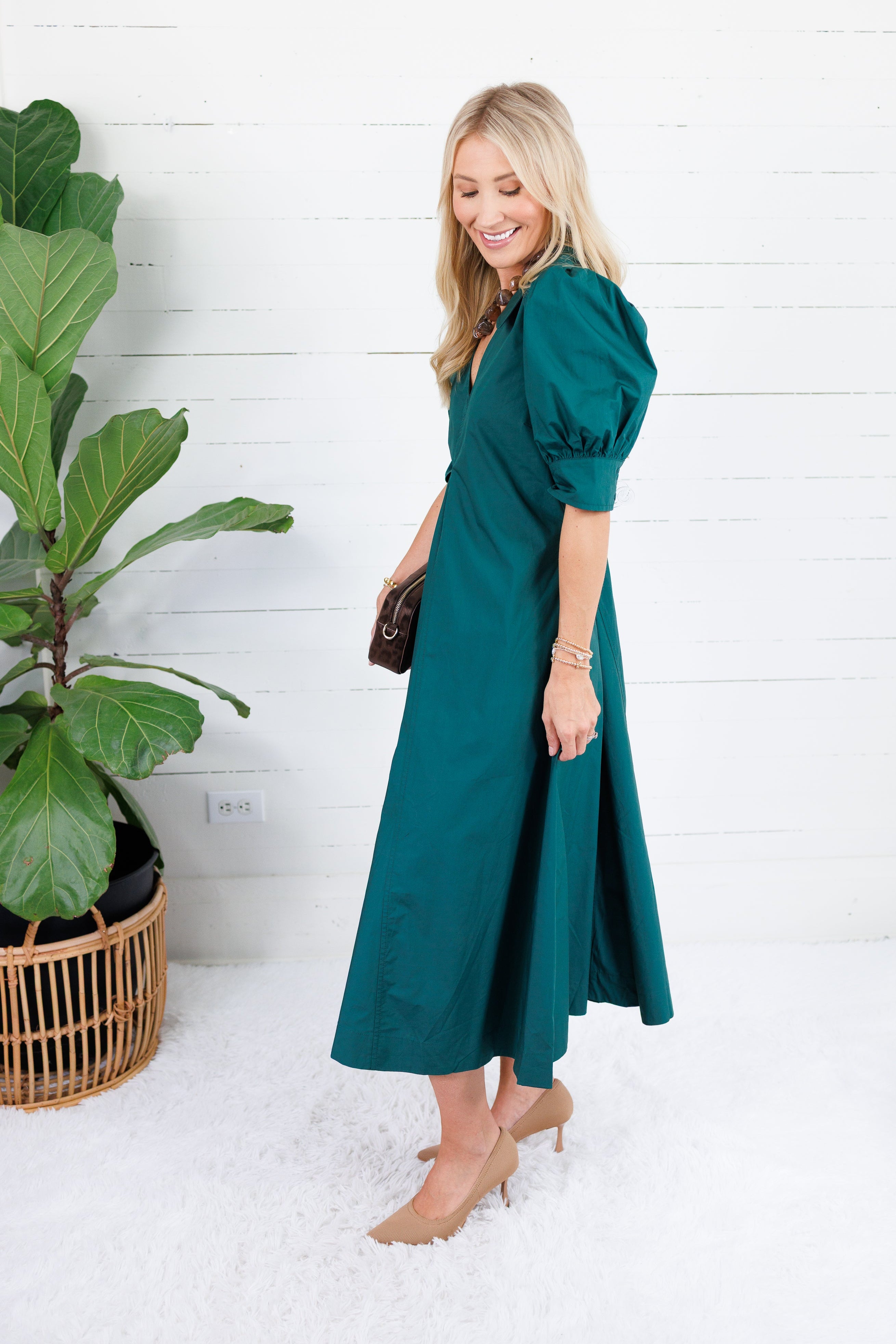 Luanne Hunter Green Pleated A-Line Maxi Dress Pinch