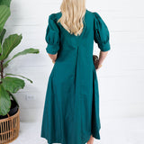 Luanne Hunter Green Pleated A-Line Maxi Dress Pinch